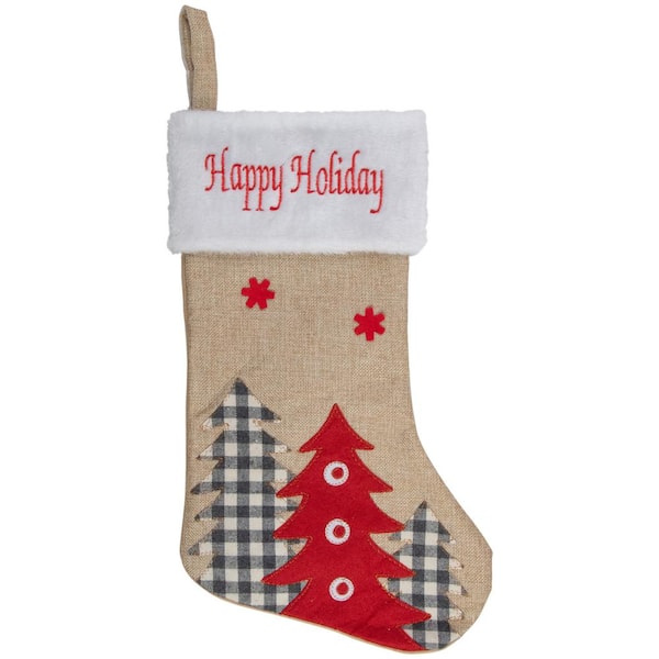 19 in. Beige Fabric Christmas Stocking