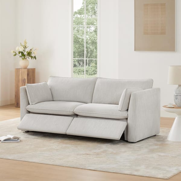 SPRUCE & SPRING Luna 80 in. Light Grey 2-Piece Fabric Modern Modular Power Sofa with 2-Power footrests and Square Arm for Livingroom