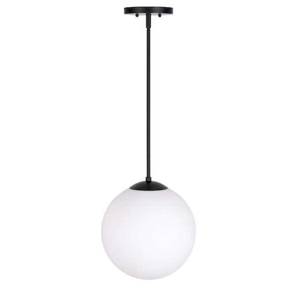 Unbranded Selene 1-Light Black Pendant with Satin Opal Globe Glass Shade