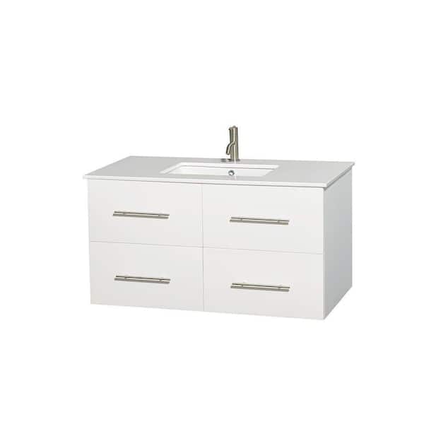 Wyndham Collection Centra 42 in. Vanity in White with Solid-Surface Vanity Top in White and Undermount Sink