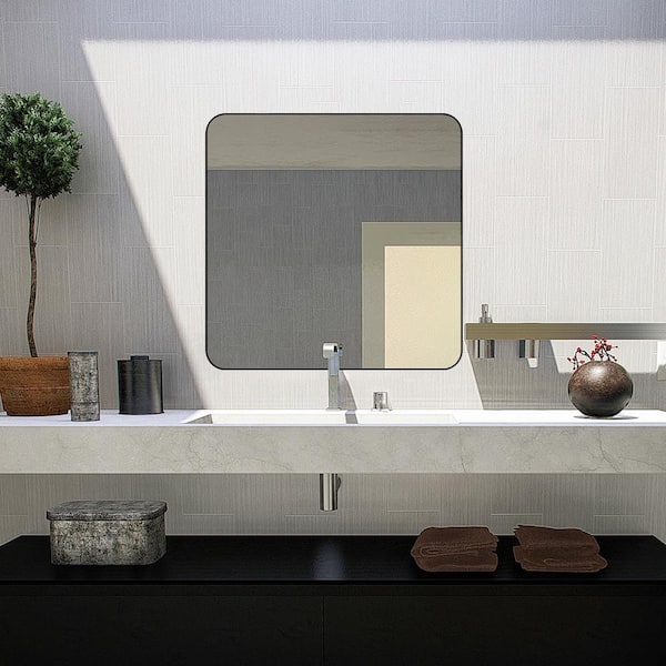 TUNE 36 in. W x 36 in. H Rectangular Black Framed Wall Mount Bathroom Vanity Mirror