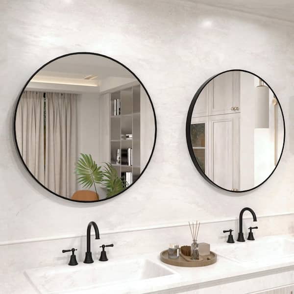 Vista 32 in. W x 32 in. H Round Framed Wall Bathroom Vanity Mirror in Matte Black