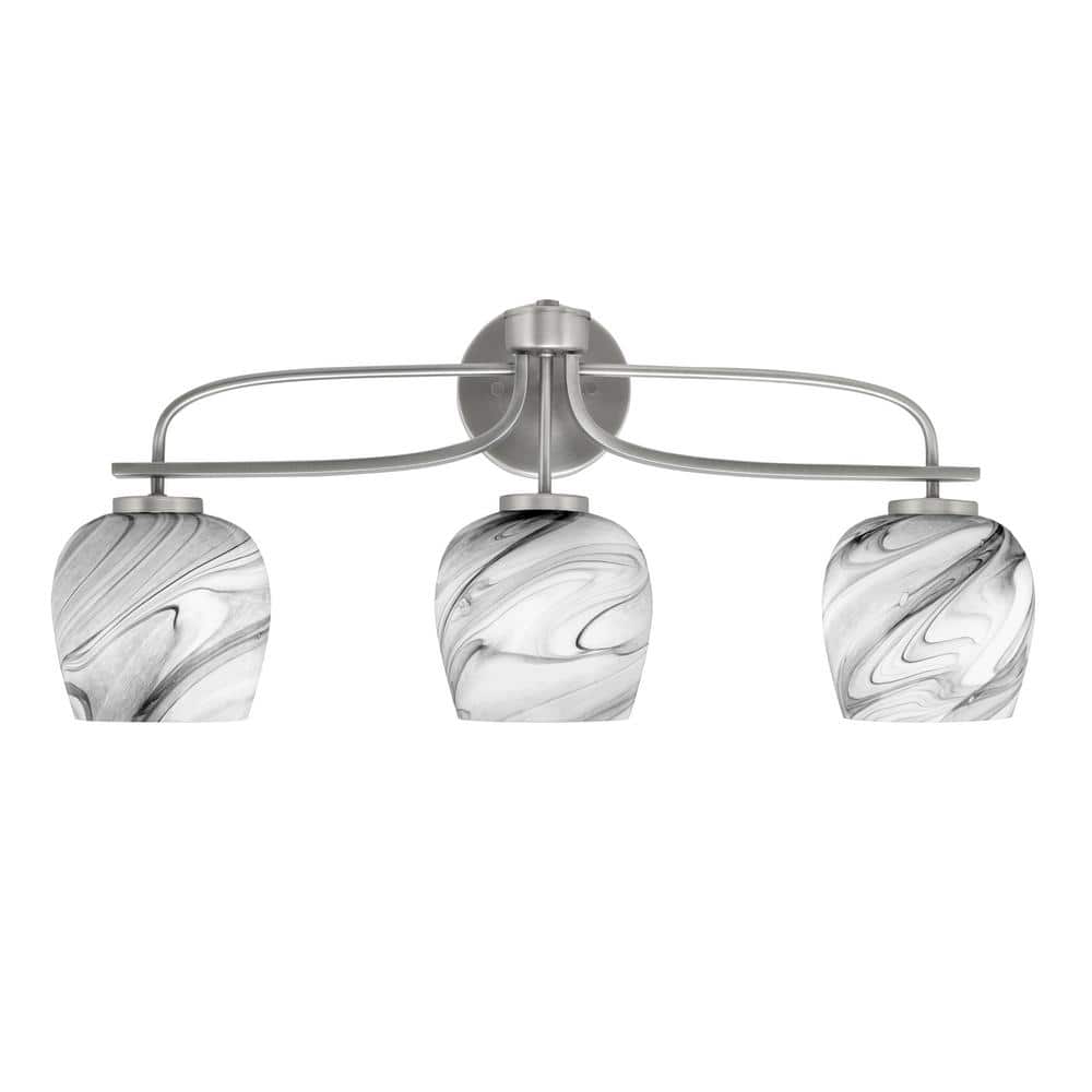 Olympia 27.5 in. 3-Light Graphite Vanity Light Onyx Swirl Glass Shade