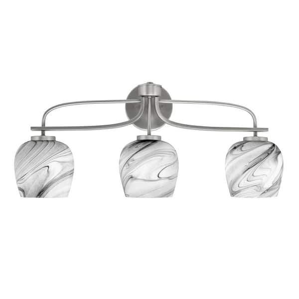 Unbranded Olympia 27.5 in. 3-Light Graphite Vanity Light Onyx Swirl Glass Shade
