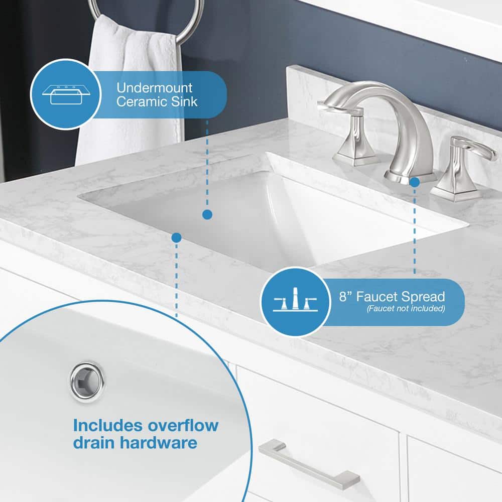Athea 72" Pure White Double Freestanding Bathroom Vanity with Marble Top