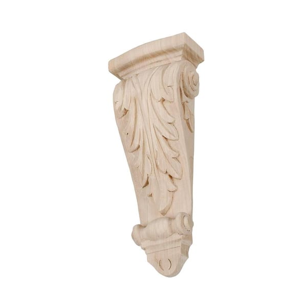American Pro Decor 11-1/4 in. x 4-3/8 in. x 2-1/4 in. Unfinished Hand Carved North American Solid Hard Maple Acanthus Leaf Wood Corbel