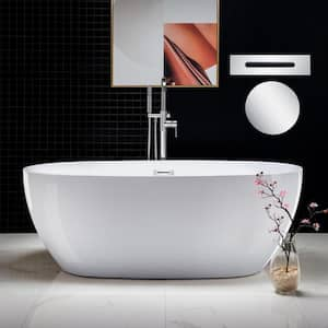 67 in. X 31.5 in. Acrylic FlatBottom Double Ended Soaking Bathtub in White with Polished Chrome Overflow and Drain