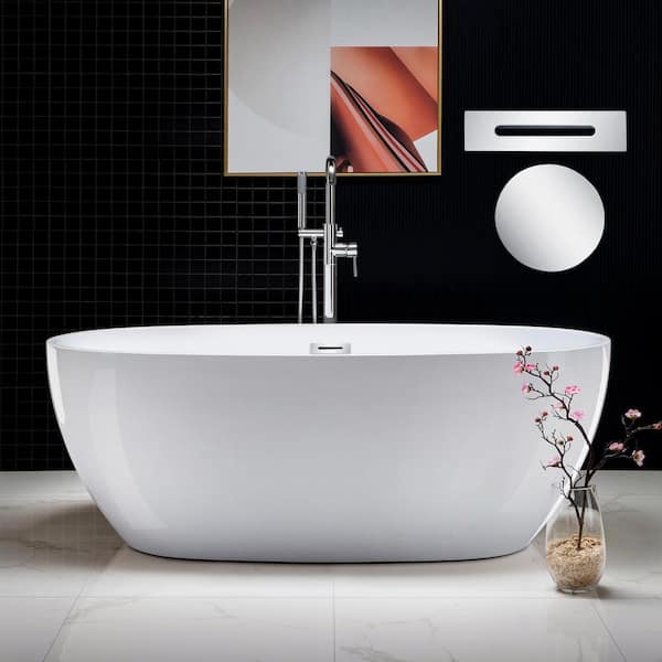 WOODBRIDGE 67 in. X 31.5 in. Acrylic FlatBottom Double Ended Soaking Bathtub in White with Polished Chrome Overflow and Drain