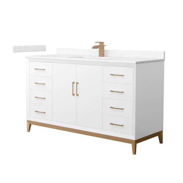 Wyndham Collection Amici 60 in. W x 22 in. D x 35.25 in. H Single Bath Vanity in White w/Sat. Bronze Trim with Carrara Cultured Marble Top
