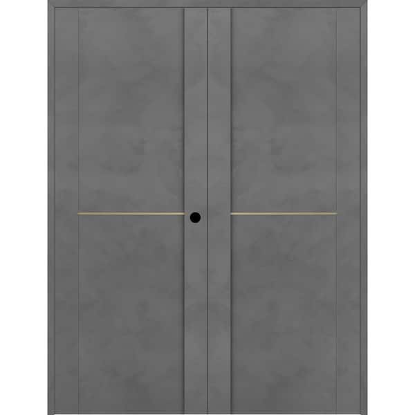 Belldinni Vona 01 1H Gold 56 in. x 80 in. Left Hand Active Dark Urban Wood Composite Double Prehung Interior Door