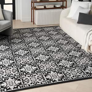 Aloha Black White 7 ft. x 10 ft. Geometric Contemporary Indoor/Outdoor Patio Rug