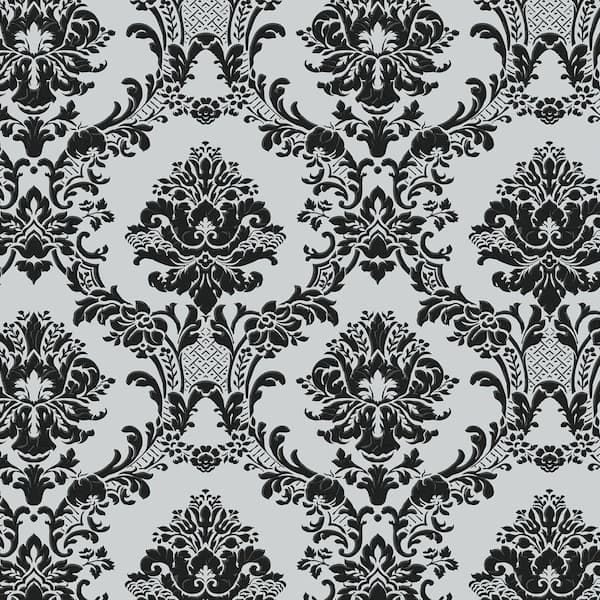 Norwall Classic Damask Wallpaper in Silver and Black