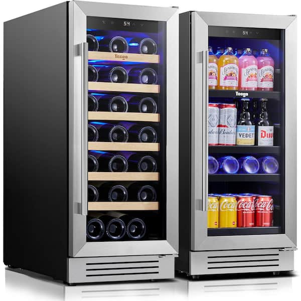 Yeego 30 in. Dual Zone 33-Wine Bottle and 80-Can Beverage Wine Cooler in Black Side-by-Side Built in or Freestanding Fridge