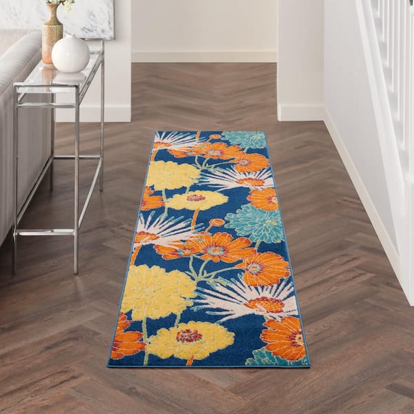 Allur Navy Multicolor 2 ft. x 8 ft. Floral Medallion Boho Kitchen Runner Area Rug