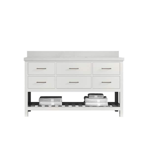 Willow Collections Parker 60 in. W x 22 in. D x 36 in. H Single Sink Bath Vanity in White with 2 in. Carrara Quartz Top