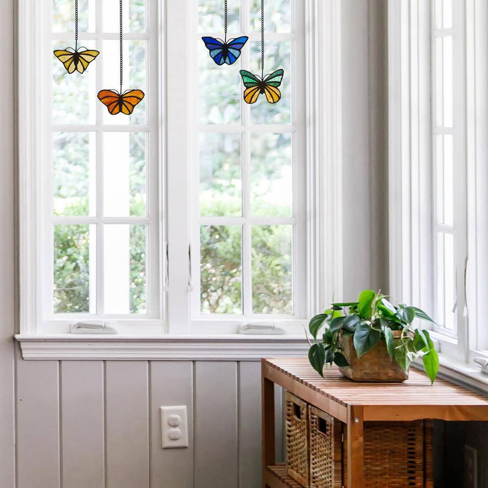 Colorful Stained Glass Butterfly Window Panel Set