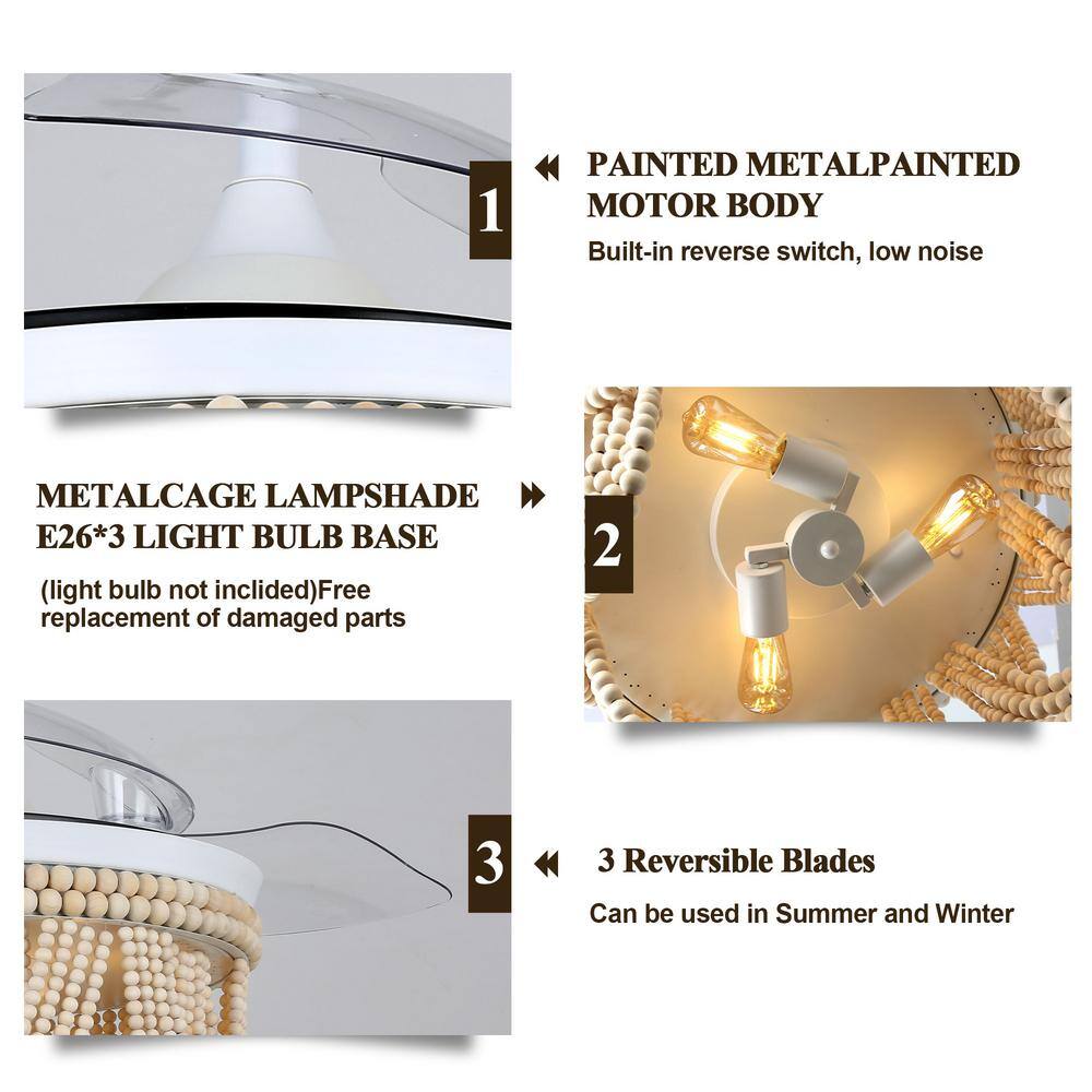 Jenne 42" White Bohemian Ceiling Fan with Beaded Shade and Remote
