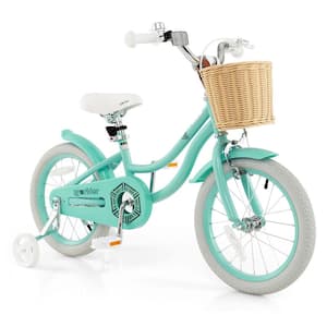 16 in. Kid's Bike with Training Wheels Adjustable Handlebar Seat Handbrake Green