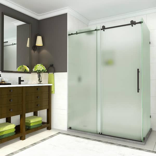 Aston Coraline 56 in. to 60 in. x 33.875 in. x 76 in. Frameless Sliding Shower Door with Frosted Glass in Matte Black