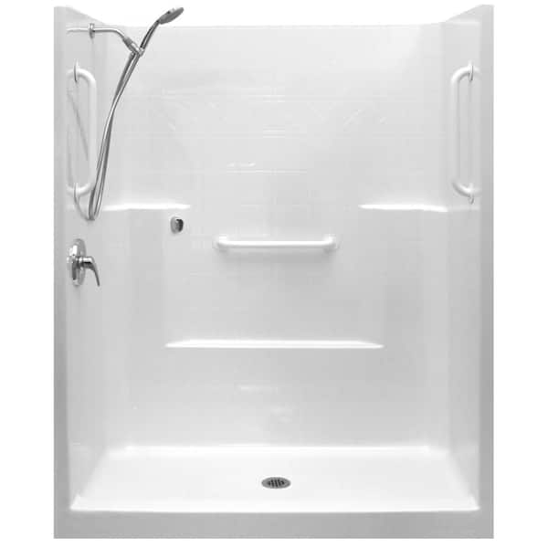 Ella Ultimate-WSA 33 in. x 60 in. x 77 in. 1-Piece Low Threshold Shower Stall Package in White, LHS Shower Kit, Center Drain