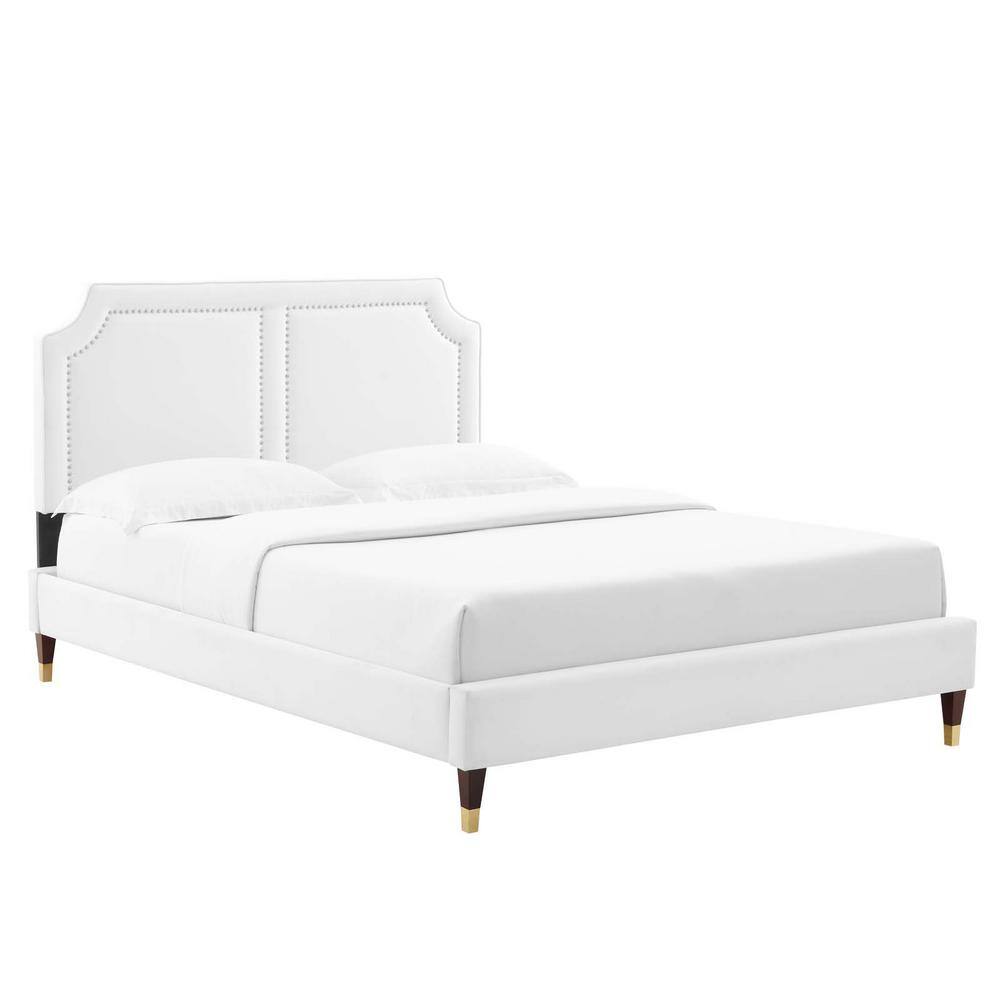 MODWAY Novi White Performance Velvet Frame Twin Platform Bed with