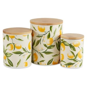 Ceramic Kitchen Canister and Bamboo Lid Set, Lemon, 3 Piece