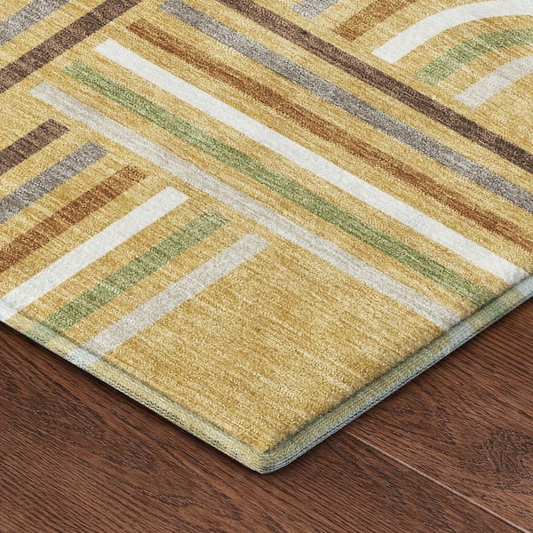 Mayfield Premium Machine Washable Abstract AMF2535 Gold 10 ft. x 14 ft. Area Rug