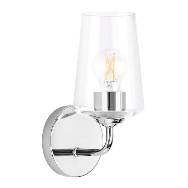 Celino 5 in. 1-Light Polished Chrome Bathroom Wall Sconce Light with Clear Glass Shade