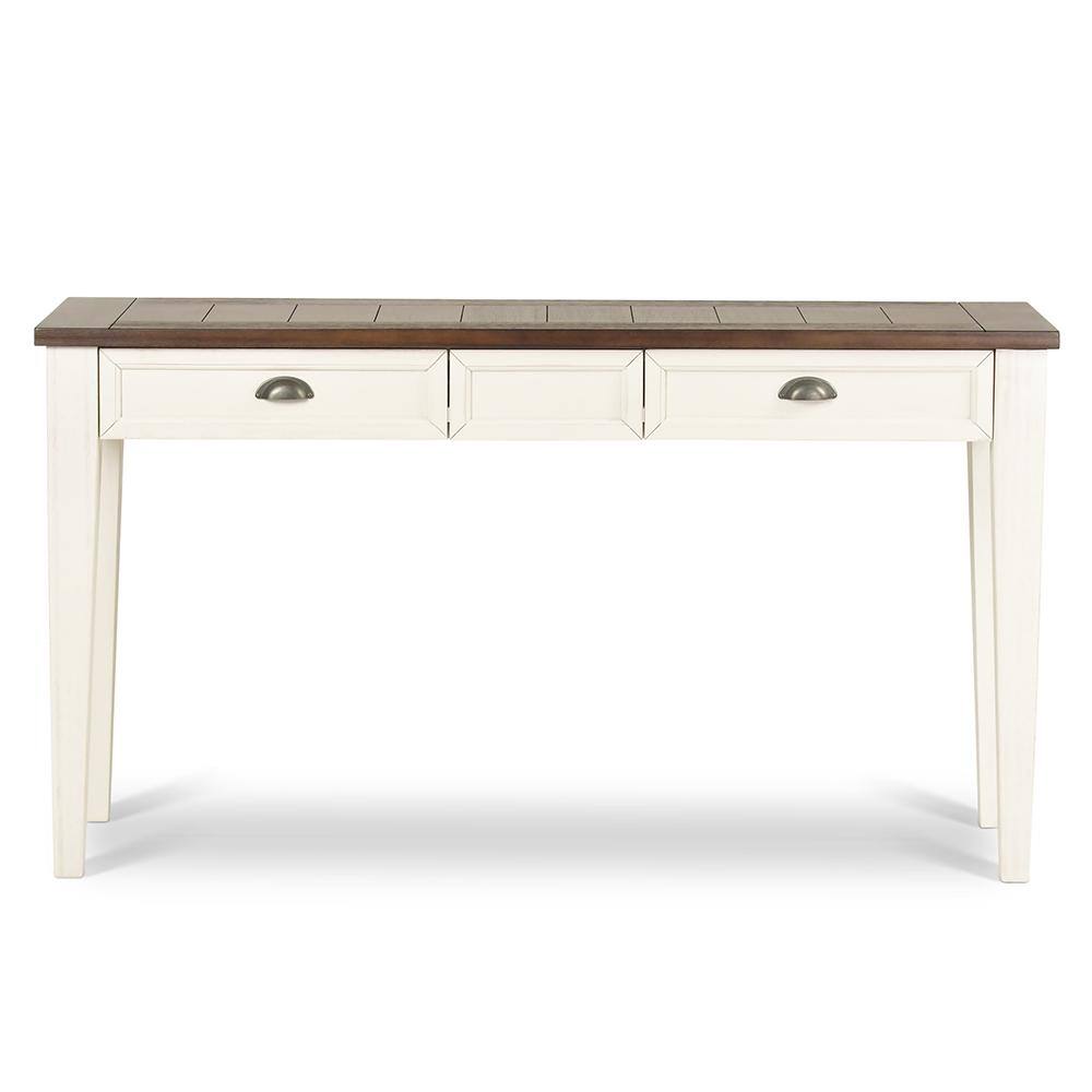 Steve Silver Company Cayla 54 in. White/Oak Standard Rectangle Wood Console Table with Drawers