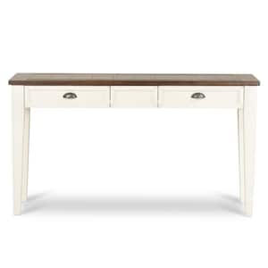Cayla 54 in. White/Oak Standard Rectangle Wood Console Table with Drawers