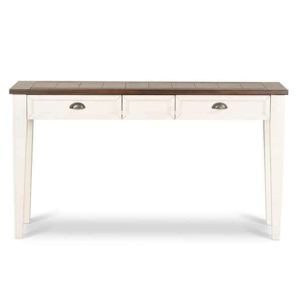 Steve Silver Company Cayla 54 in. White/Oak Standard Rectangle Wood Console Table with Drawers