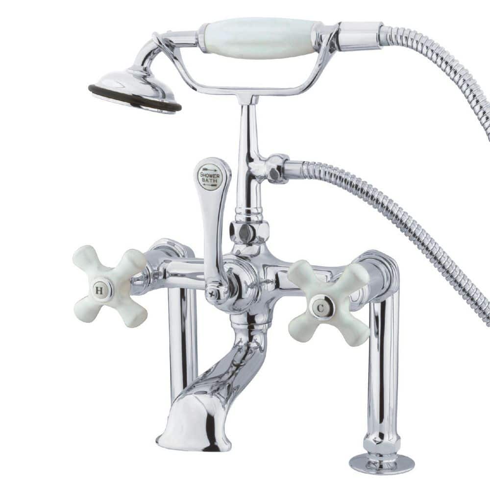 Kingston Brass Vintage 3Handle DeckMount Clawfoot Tub Faucets with Hand Shower in Polished
