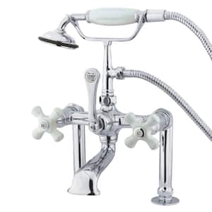 Vintage 3-Handle Deck-Mount Clawfoot Tub Faucets with Hand Shower in Polished Chrome