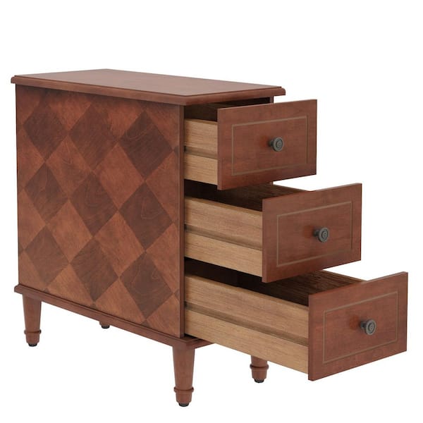 Tribesigns 25 in. H Solid Wood Brown Rectangle End Table with 3