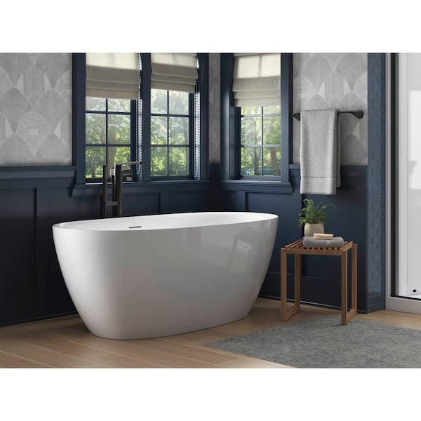 Unwind 59.06 in. x 29.5 in. Freestanding Soaking Bathtub with Center Drain in White