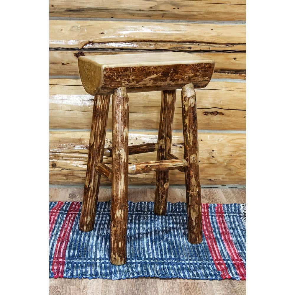 Rustic Lodge Pine Brown Backless Barstool, 30" Height