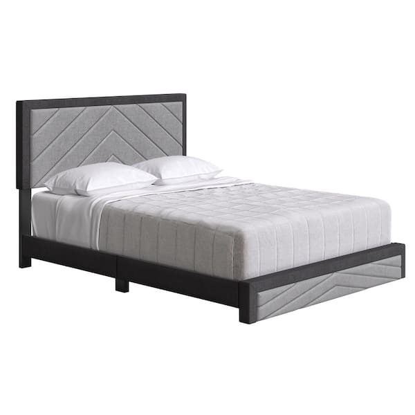 Boyd Sleep Barcelona Diagonal Linen Platform Bed, Full, Black and Gray