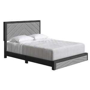 Brea Black and Gray Linen King Upholstered Platform Bed Frame