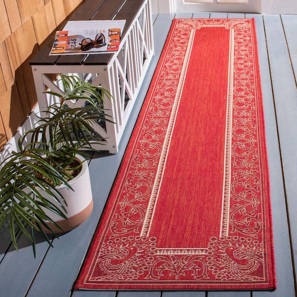 Courtyard Red/Natural 2 ft. x 14 ft. Border Indoor/Outdoor Patio  Runner Rug