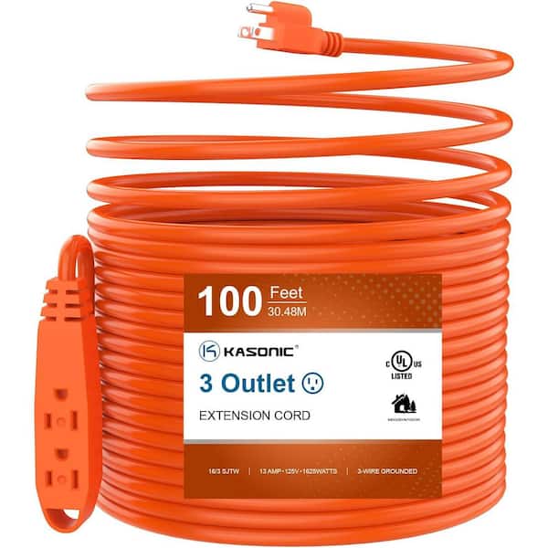 Lukyamzn 100 ft. 16/3 Heavy Duty Indoor/Outdoor Extension Cord SJTW UL Listed, Orange (1-Pack)