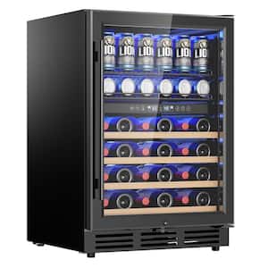 EUHOMY 23.5 in. Dual Zone 20-Wine Bottles and 60-Cans Beverage and