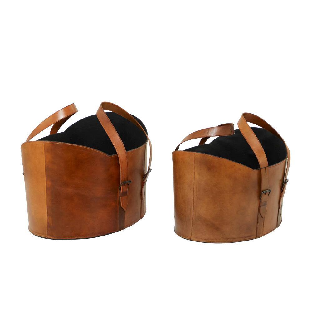 Handmade Dark Brown Leather Freestanding Magazine Holder Set