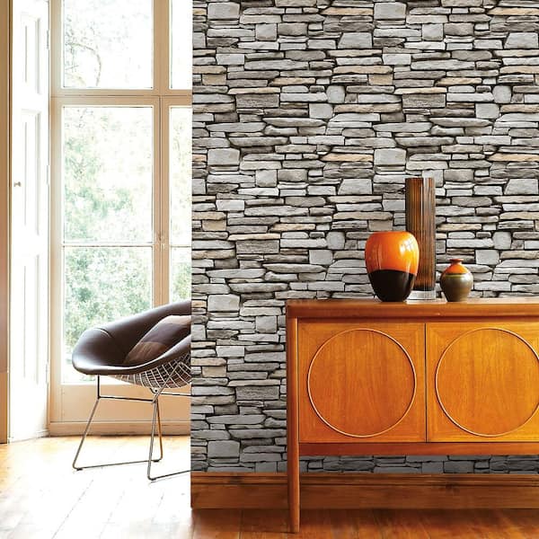 Tempaper Grey Stone Peel and Stick Wallpaper (Covers 56 sq. ft.) HD595 -  The Home Depot