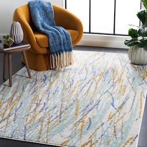 Skyler Collection Gold/Blue Green 7 ft. x 7 ft. Abstract Distressed Square Area Rug