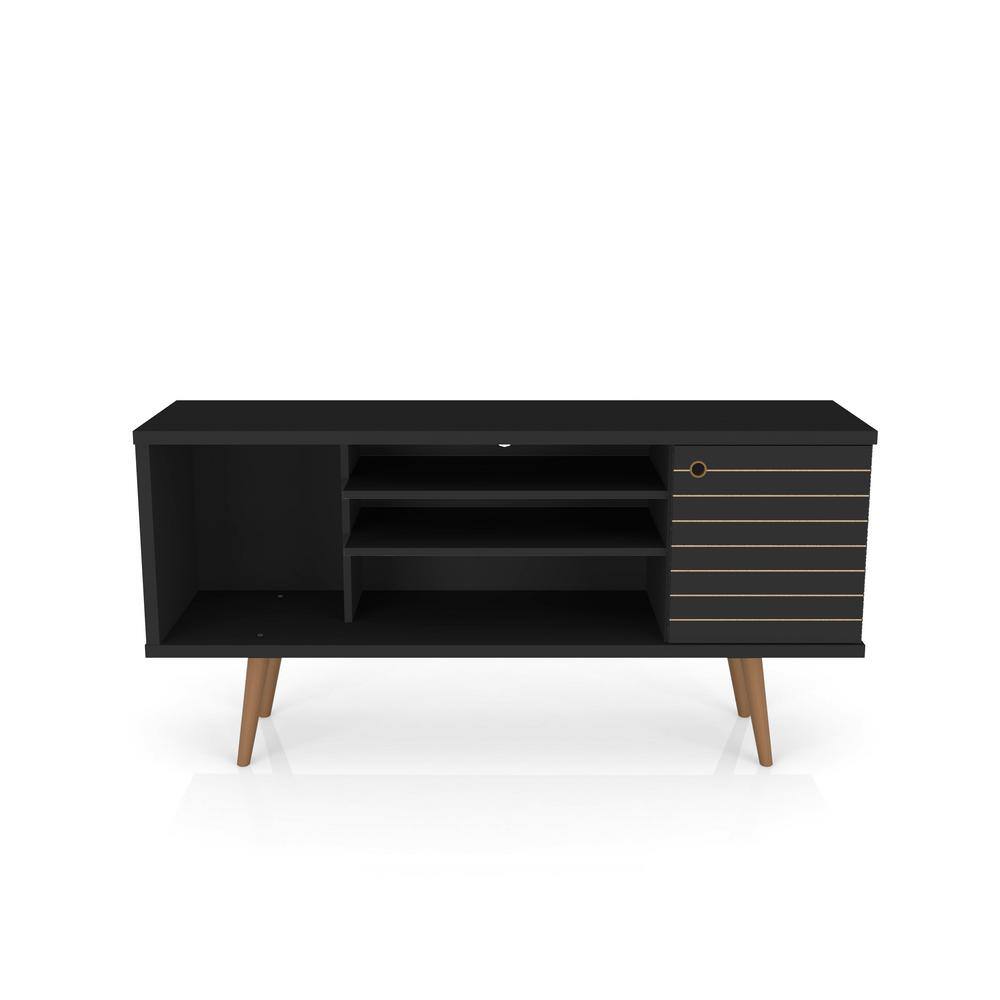 Sleek Mid-Century Modern 54" Black TV Stand with Cabinet