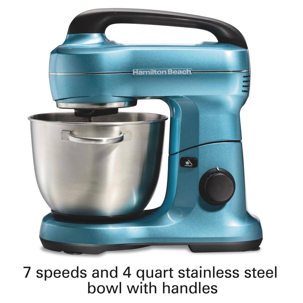 Blue 4-Quart 7-Speed Electric Stand Mixer with Attachments