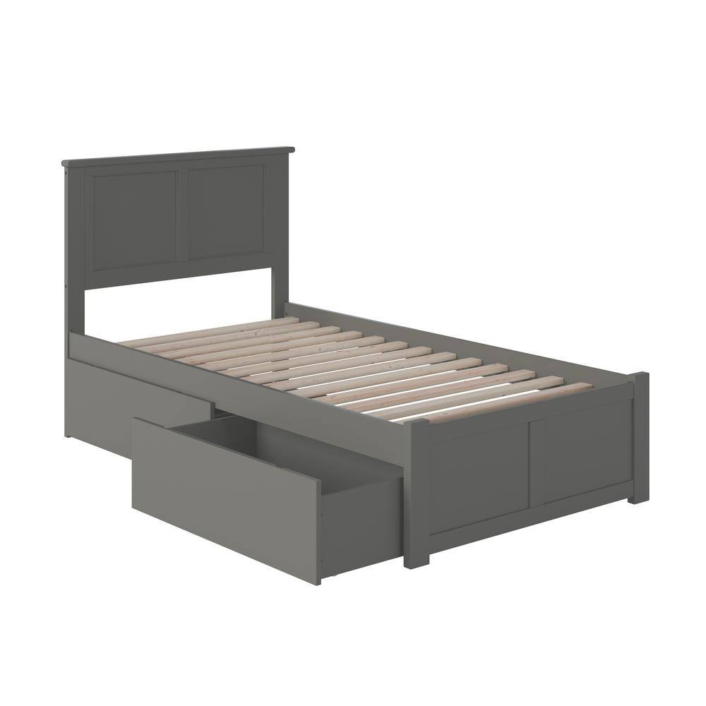 Madison Twin Gray Wood Platform Bed with Storage Drawers