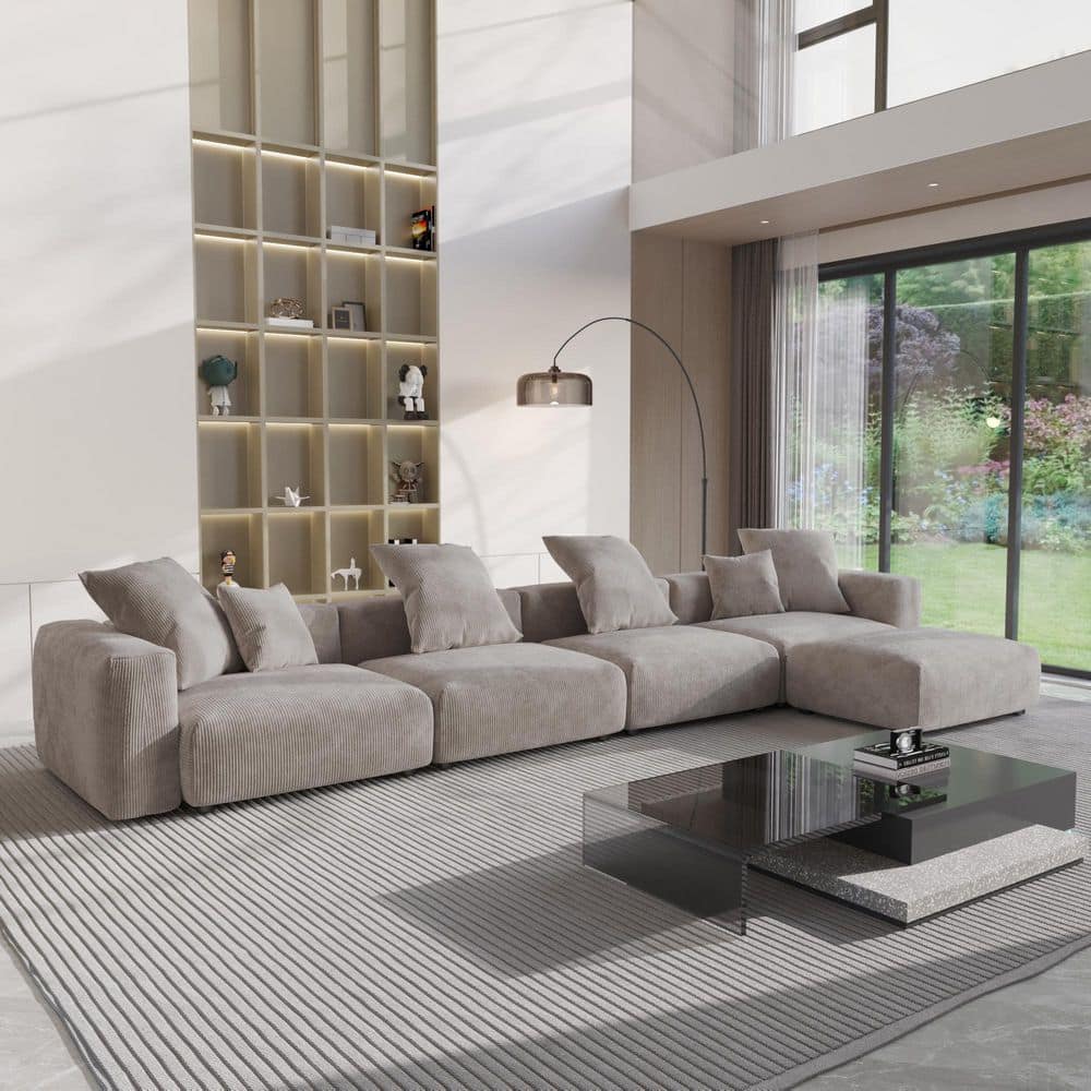 5-Piece Brown 181 in. Corduroy Velvet L-Shaped Sectional Sofa with Ottoman and Removerble Covers Living Room Set price history on PriceWatchPro
