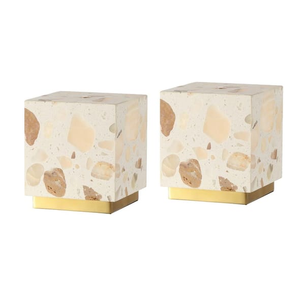 JONATHAN Y Lara 4.63 in. Rechargeable Dimmable Integrated LED Table Lamp Set w/Touch Sensor and Cordless, Ivory/Brass Gold Set of 2