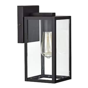 11 in. Outdoor Matte Black Rectangular Wall Sconce with Clear Glass Shade